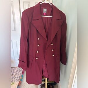 Vince Camuto Burgundy Double-Breasted Trench Coat